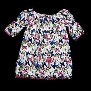 America & Beyond Off the Shoulder Butterfly Print Mini Dress M